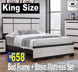 King Size Bed Frame + Basic Mattress & Boxspring Set 