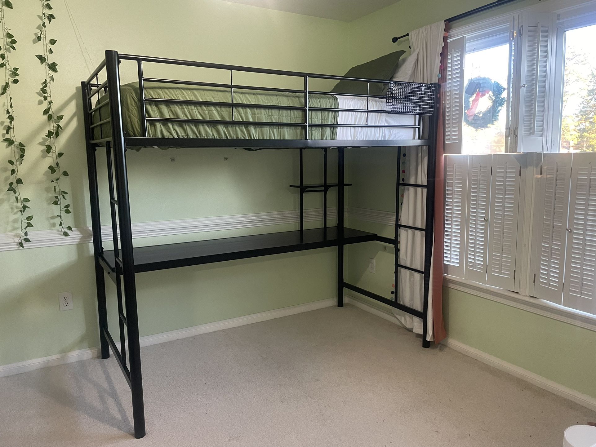 Taylor & Olive Abner Twin Black Metal Loft Bed With Desk