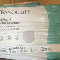 3 NEW Packages of 25 Tranquility Essential Disposable Underwear, Large