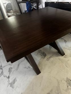 Dark Brown Wood Dining Table with X-Base