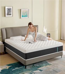 NEW Queen Matress Full Mattresses Memory Foam Hybrid 10 Inch Queen Size Black&White Pocket Spring