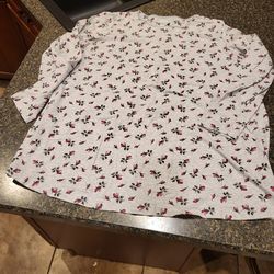 Maternity lg Kathy Ireland gray / floral rose print ls blouse