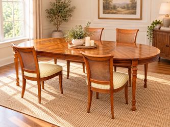 Vintage Drexel Dining Table & 4 Cane-Back Chairs – 96” Extension Table