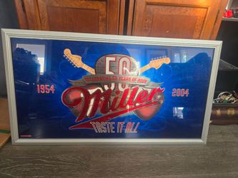 Vintage Miller “50 Years of Rock” Mirror Bar Sign – 1954–2004