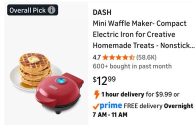 Dash Mini Waffle Maker- Compact Electric Iron for Creative Homemade Treats - Nonstick Surface - Easy-to-Clean - Perfect for Kids & Families - Red