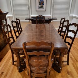 Vintage Century Parquet Solid Oak Table , and 8  Chairs