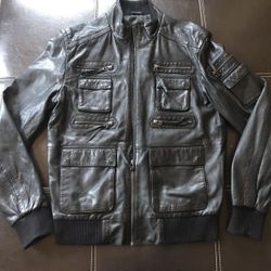 7 Diamonds Detroit Black Slim Fit Motorcycle Style Leather Jacket - Men's Large