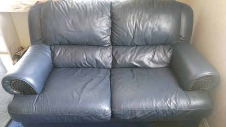 Navy blue leather couches