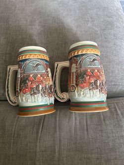 Budweiser Holiday Clydesdales Ceramic Beer Steins – Set of 2