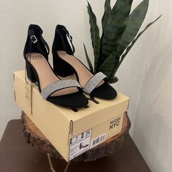 Madden NYC Black Rhinestone Block Heels Size 6,7,8,8.5,9,9.5,10, & 11