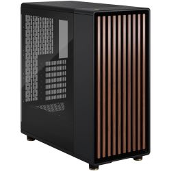 Fractal Design North ATX mATX Mid Tower PC Case - Charcoal Black Chassis with Walnut Front and Tinted Glass Side Panel