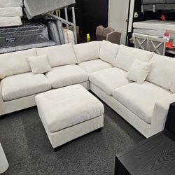 Sectional Beige Corduroy W/ Ottoman $567 