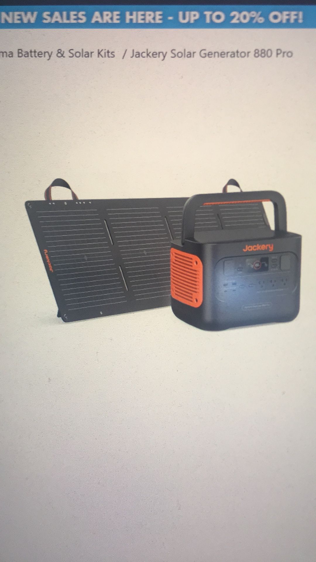 Jackery 880 With Mini Solar Saga Charger . New Cond