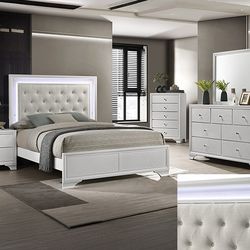 New White Led Queen Size Bedroom Set 4pc 