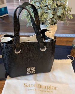 Sara Burglar Black Leather Mini Tote Bag