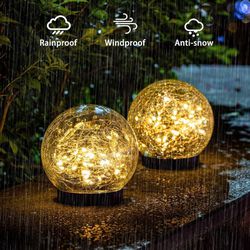 Globe Solar Lights Outdoor Decorative - 2 Pack Cracked Glass Ball Lights 4.73" In-Ground Lights with 30 LEDs Waterproof for Garden Pathway Party Decor