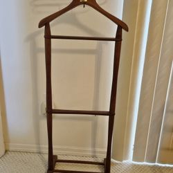 Vintage Najico Wood Gentleman's Valet Butler Stand With Top Rack