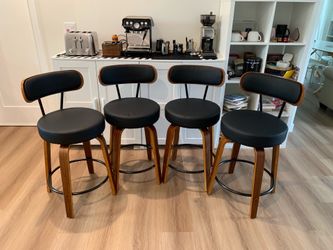 26'' Swivel Bar Stools Set of 4, Upholstered Faux Leather. Black