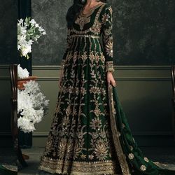 Green Embroidered Silk Anarkali