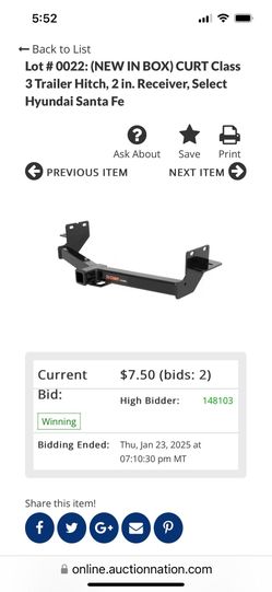 CURT Class 3 Trailer Hitch, 2 in. Receiver, Select Hyundai Santa Fe