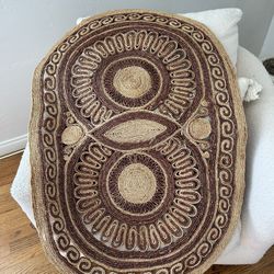Vintage Oval curlicue rug beige brown decorative boho floor mat jute Rattan Woven Retro Carpet Natural Bohemian Urban 