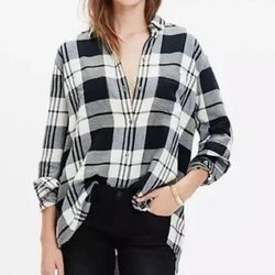 Madewell Plaid Flannel Loose Fit Butto Down Shirt 