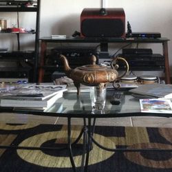 Vintage Glass Mid Century And Wrought Iron Coffee Table