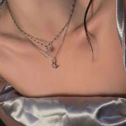 Star and moon double-layer necklace