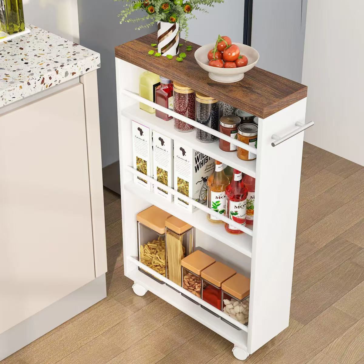 Slim Storage Cart, Rolling Narrow Kitchen Cart on Wheels for Small Place $40