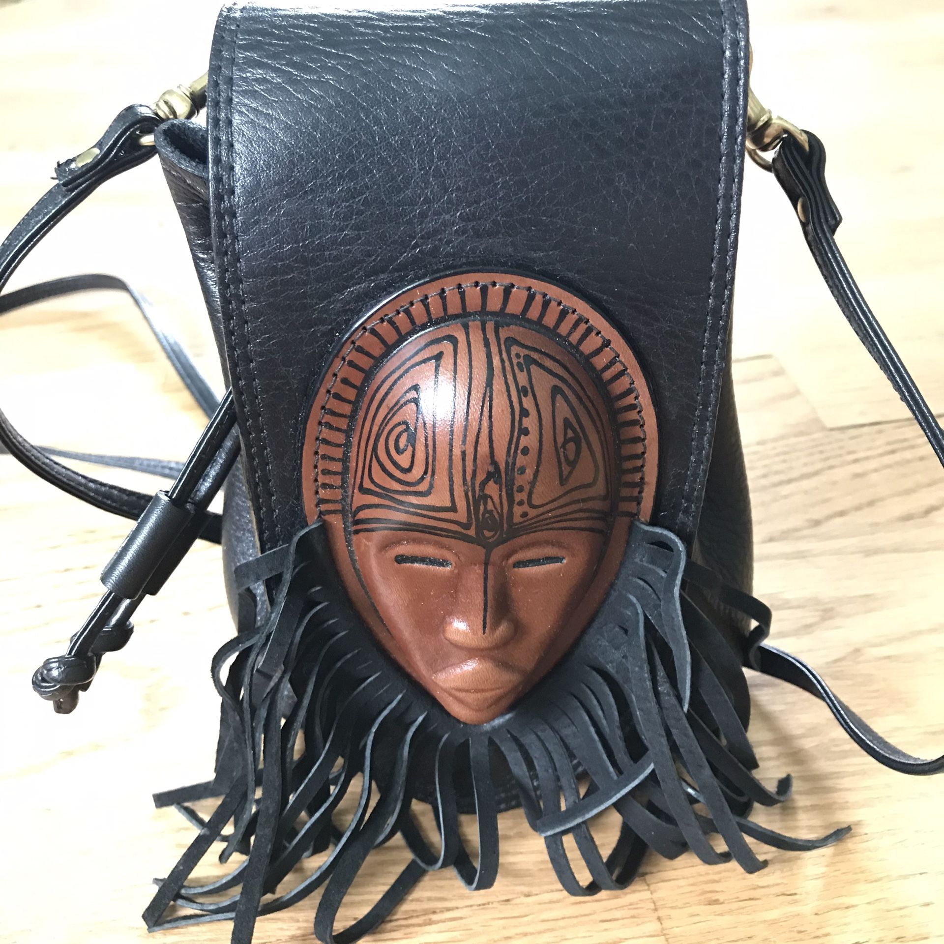 All leather African Mask backpack, extremely rare