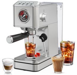 EM623 Espresso Machine 20 Bar with Steam Milk Frother, Stainless Steel Coffee Machine