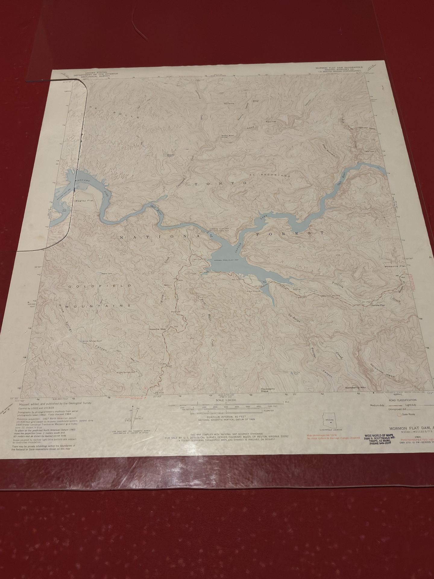 1964 Mormon Flat Dam Arizona Topographical Map