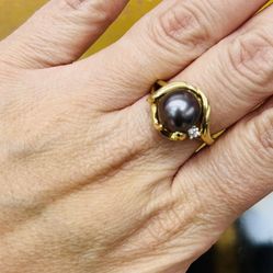 18k Black Pearl Ring 