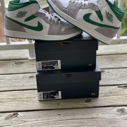 BRAND NEW JORDAN 1 MID “GREY/GREEN” FOR SALE!!!  SIZES 11.5 & 12 $170