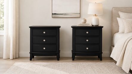 Pair of Solid Wood Black Nightstands -2