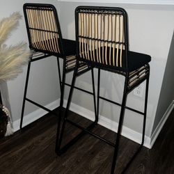 Boho Modern Rattan Black Bar Stools 