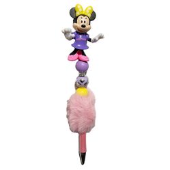 Minnie Mouse Disney Figurine Beaded Fur Ballpoint Twist Pen Purple