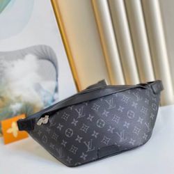 Monogram pattern Coated canvas with cowhide trim Single shoulder crossbody bag waist bag Small size Men's black