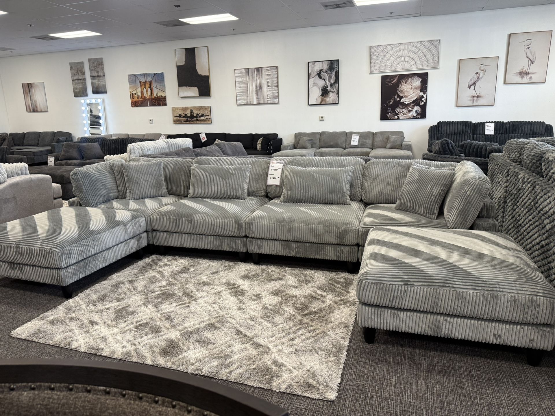 Light Gray Corduroy Sofa Sectional Set - Free Delivery Promo 