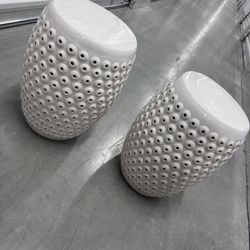 White Ceramic Garden Stools / Accent Tables