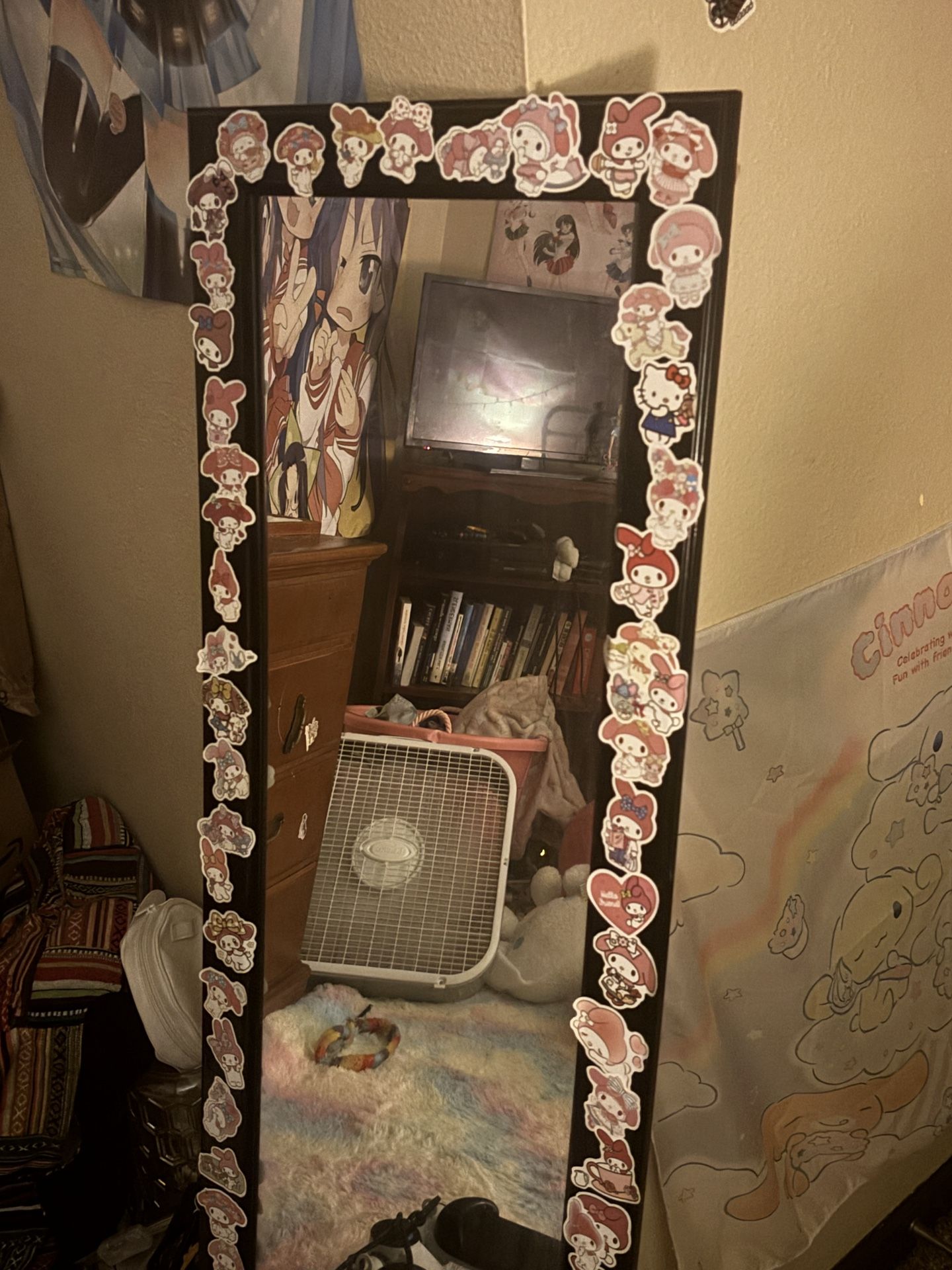 Full body mirror with My melody stickers