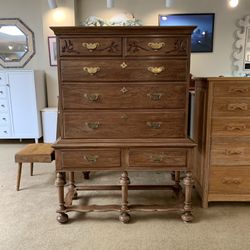 Floral Carved Drawer Tall Turned Leg Dresser