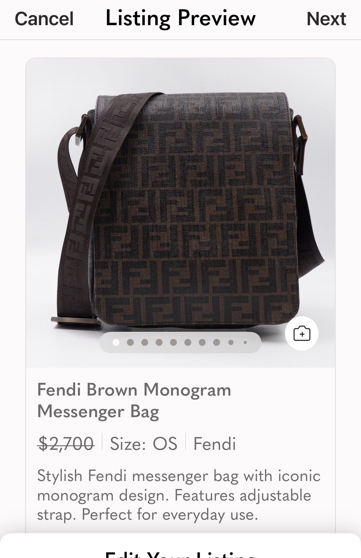 FENDI ZUCCA MESSENGER BAG Authentic Bought From Poshmark And Was Authenticated Through Them As Well !!
