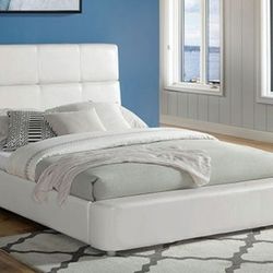Brand New White Leather Modern Style Queen Bed Frame