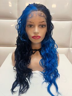 Synthetic Lace Front Wig-long curly blue hair-cosplay-costume-dress up-New $50-peluca azul larga