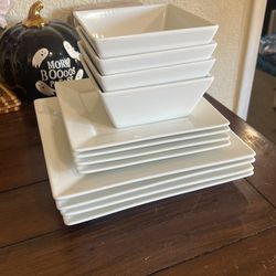 Glass White Bowls and Plate Sets