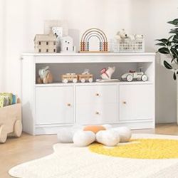 Costzon Toy Storage Organizer, Wooden Kids Bookshelf with 2 Drawers, 2 Cabinets & Open Shelf, Toy Organizers and Storage for Playroom, Bedroom, Nurser