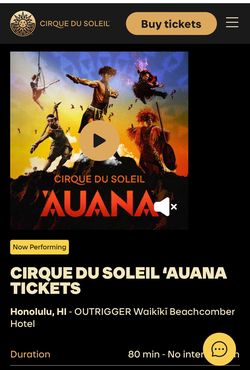 Cirque Du Soleil Auana Ticket (Aug 2. @ 530 pm)