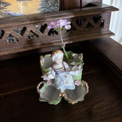 Vintage Porcelain Girl Figurine with Flowers – 4” – Hand-Painted