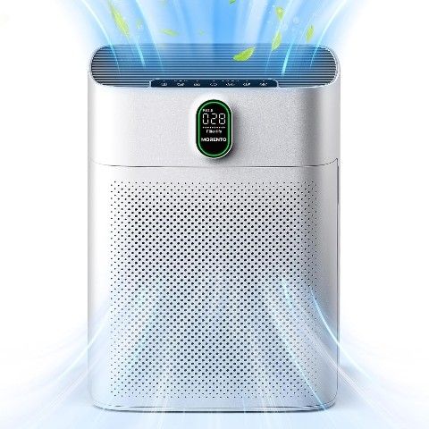 MORENTO Air Purifiers for Home Large Room up to 1076 Sq Ft with PM 2.5 Display Air Quality Sensor for Pet Hair, Double-sided Air Inlet, 24db, White, 1